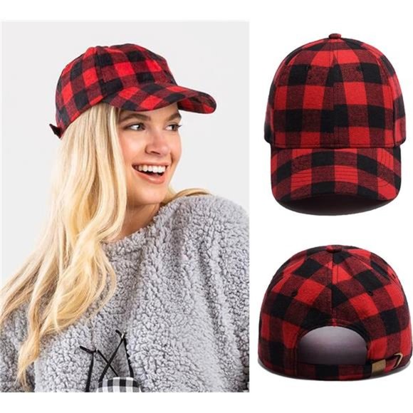 Unisex Buffalo-Plaid Baseball-Hat Red-Black-Check Ball-Cap for Women Men main image 6